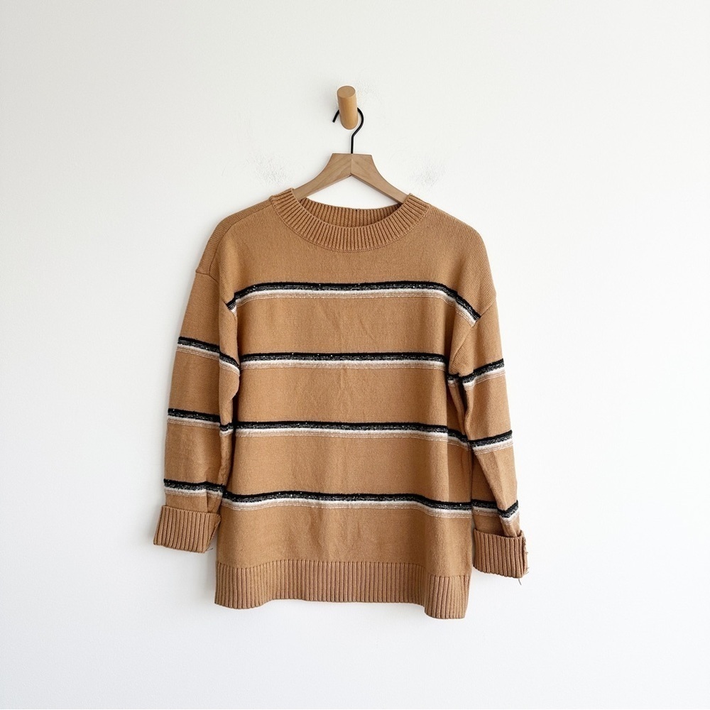 Talbots Twinkle Stripe Sweater Cafe Combo Tan Women's Medium Pullover